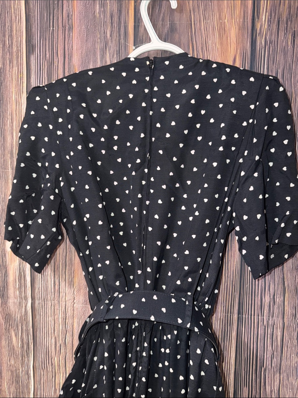 Vintage Karin Stevens Petites Size 10 Black White Heart Print Dress Belted Dress - Picture 12 of 14